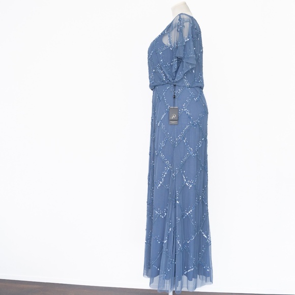 Adrianna Papell Hand Beaded Blouson Gown Flutter Sleeves - Picture 6 of 10